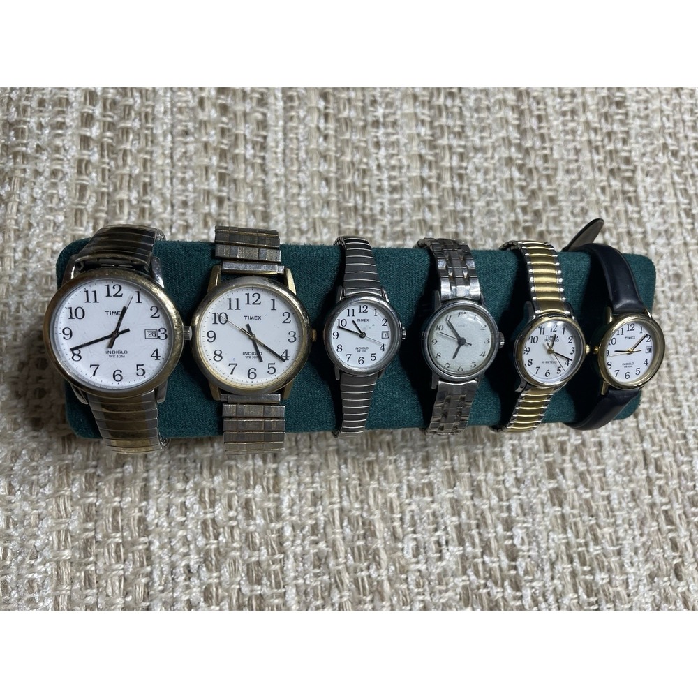 Lot 6 Timex Indiglo Watches WR30M Date Men Women Parts Repair As Is